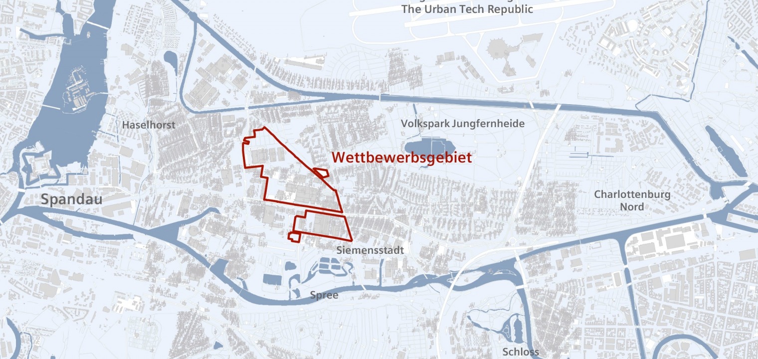 outlined location map of the Siemensstadt 2.0 in Berlin