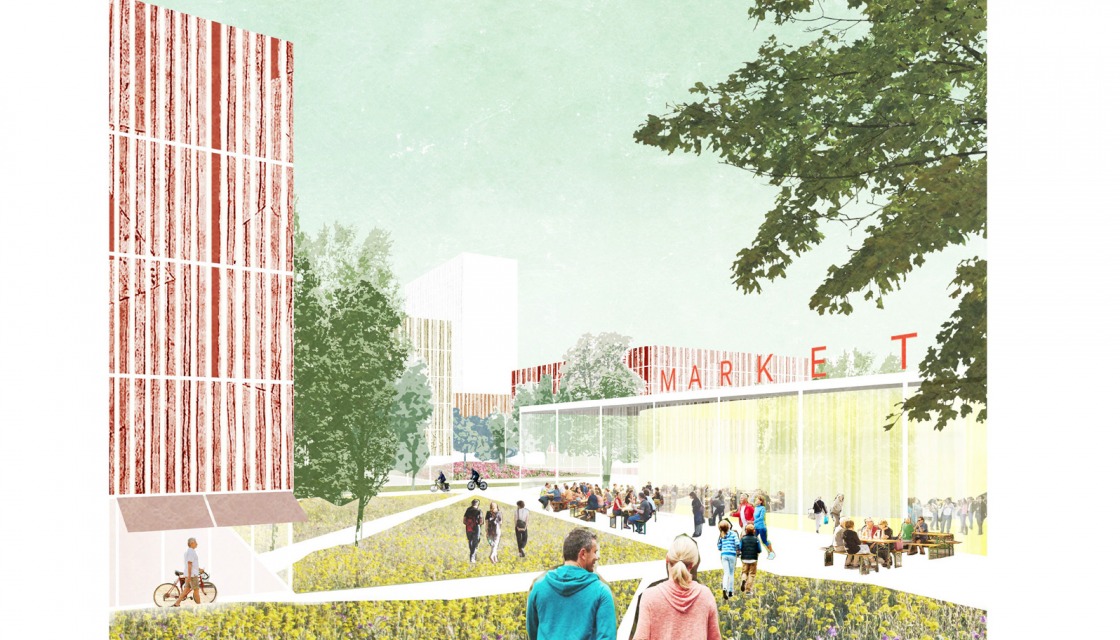Entwurf von Barkow Leibinger, Detail-Perspektive der neuen Siemensstadt 2.0