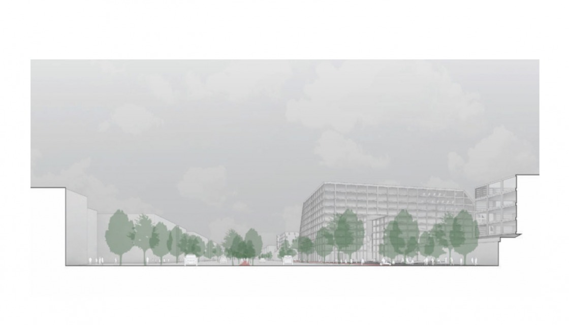 Entwurf von Snøhetta Oslo AS, seitliche Ansicht der neuen Siemensstadt 2.0