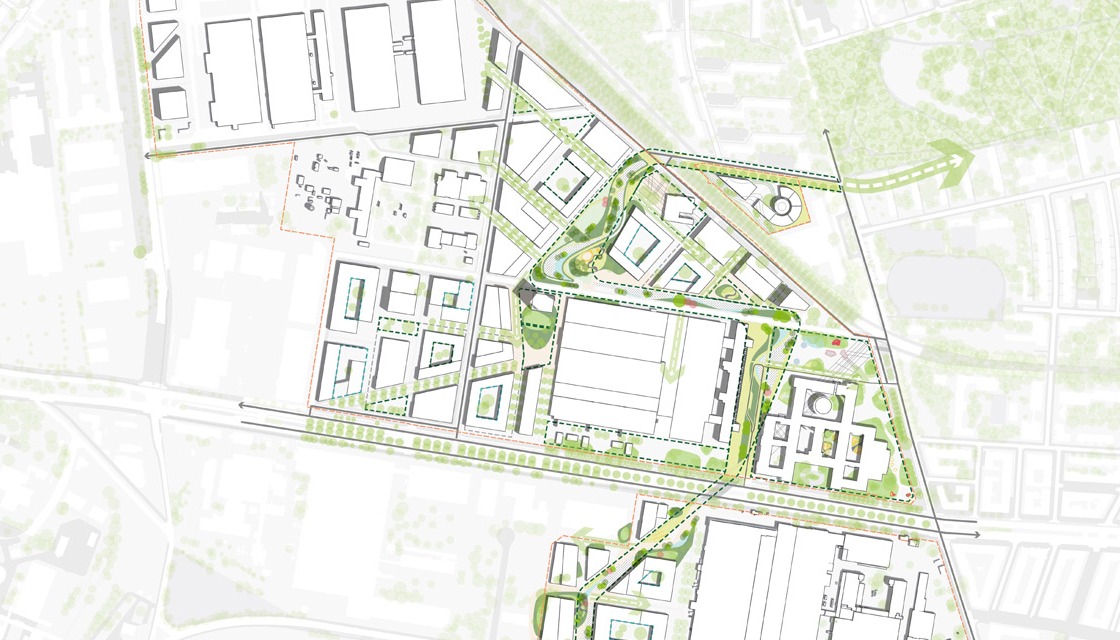 Entwurf von Van Berkel, Lageplan der Siemensstadt 2.0