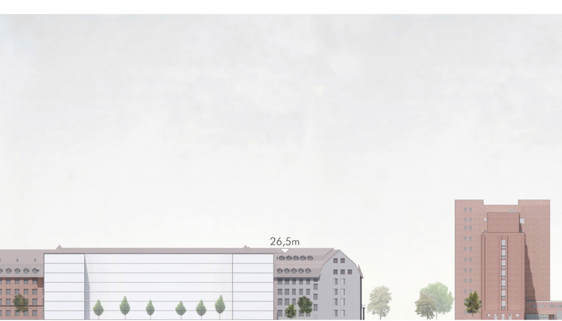 Design of Kleihues + Kleihues, cross-section view of the Siemensstadt 2.0