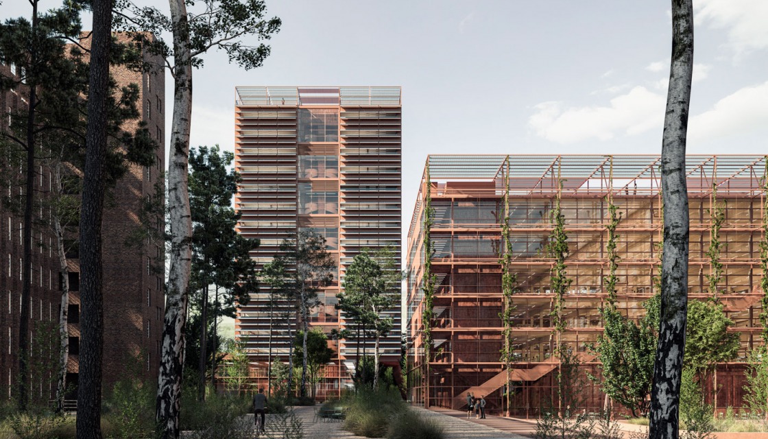 View of the two new buildings of the from the winning design of ROBERTNEUN Architekten