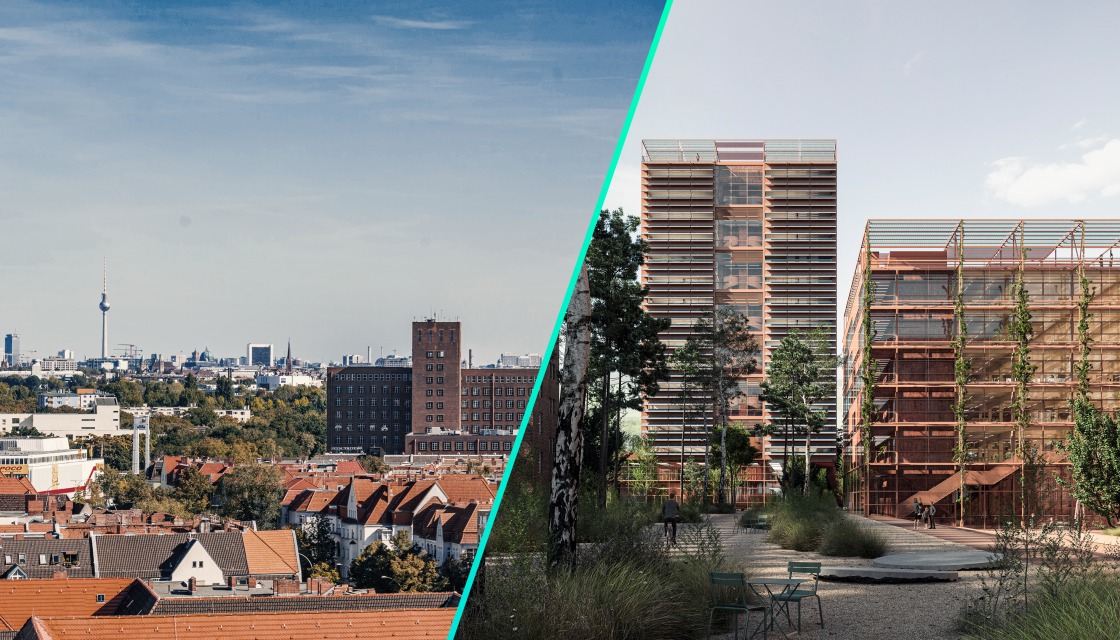 Comparison of a live shot of Siemensstadt and a rendering of the future look