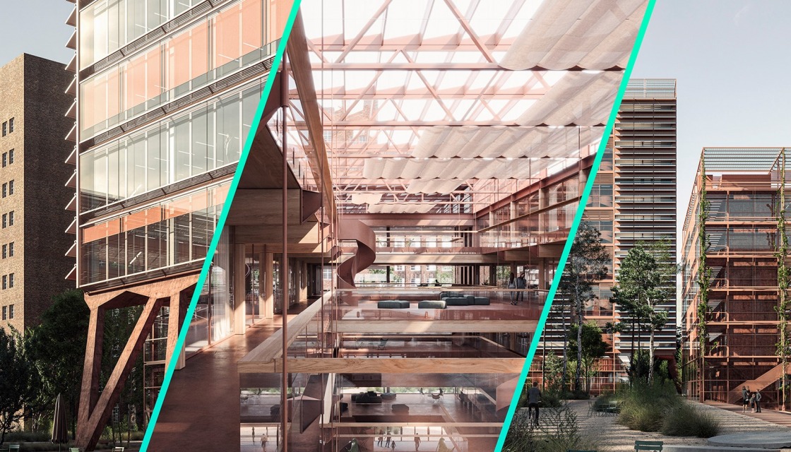 Drei verschiedene Renderings, wie die Siemensstadt in Zukunft aussehen wird