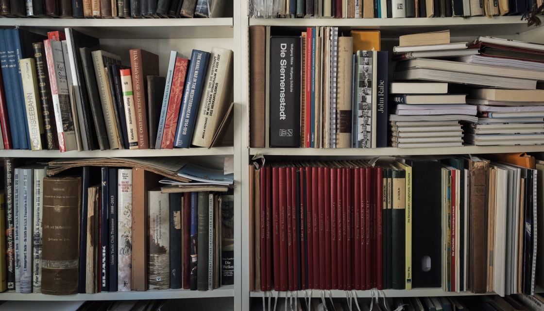 Lutz Oberländer&#039;s bookshelf with illustrated books