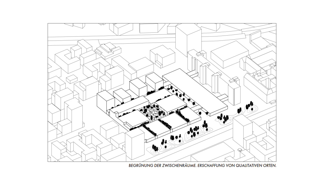 Pflanzenwelt: Begrünung der Zwischenräume. Erschaffung von qualitativen Orten.